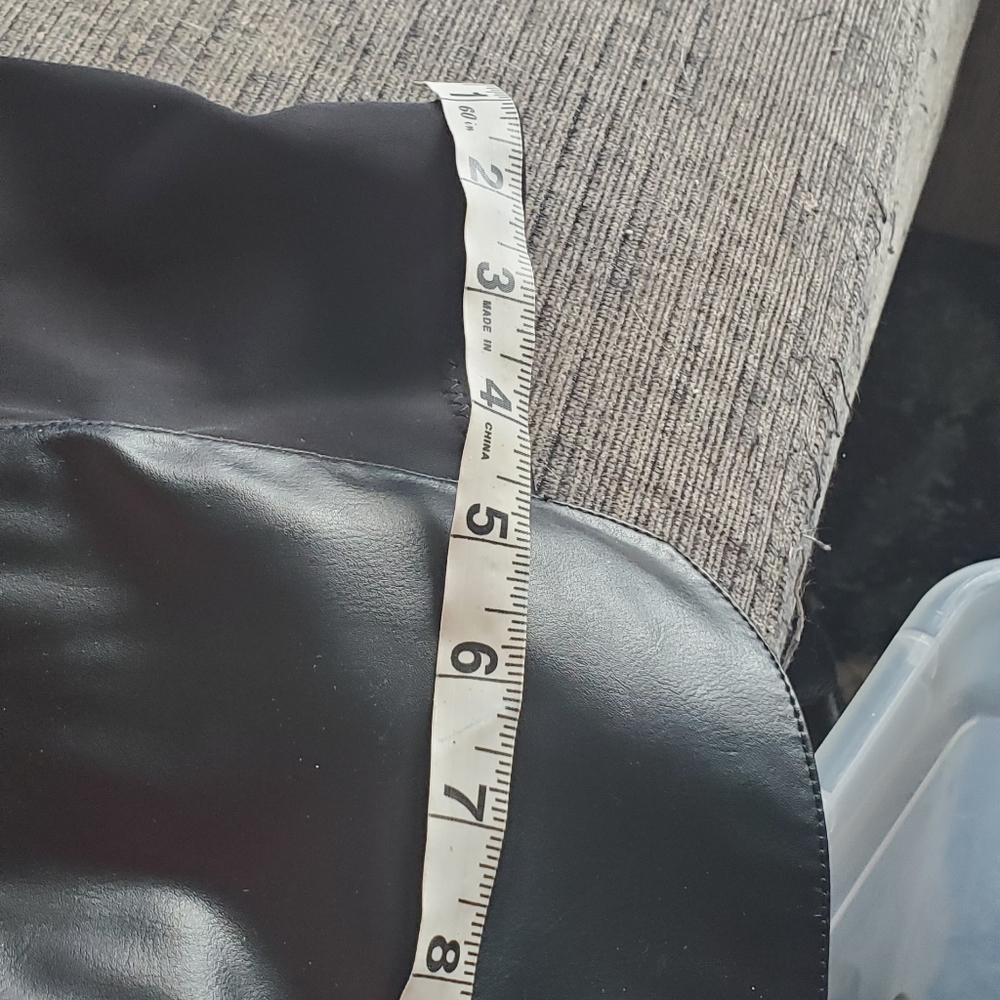 Womens size 9 stack heel boots. Leather plus calf. Stretch neoprene in back.